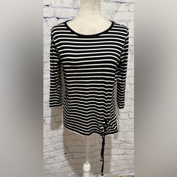 Michael Kors long sleeve black and white striped shirt Size Large - Picture 1 of 6